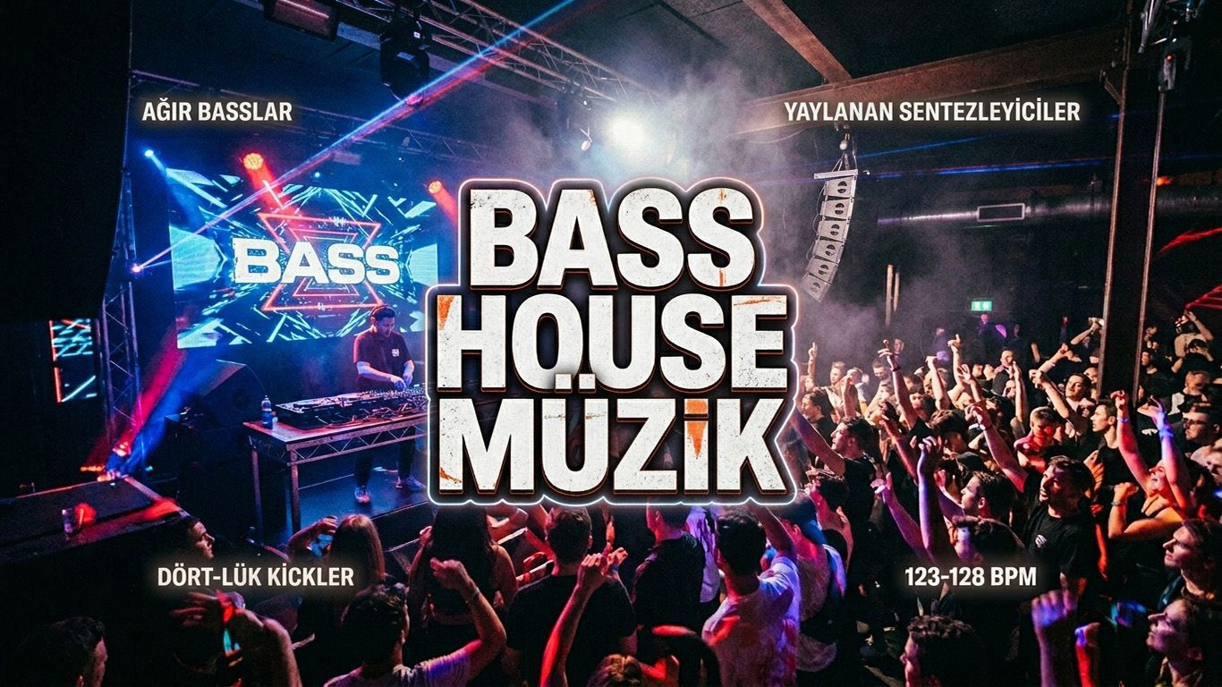 Bass House Müzik nedir? Kökenlerini, bas ağırlıklı sound'unu, tipik BPM aralığını, önemli sanatçılarını ve prodüksiyon tekniklerini öğrenin.
