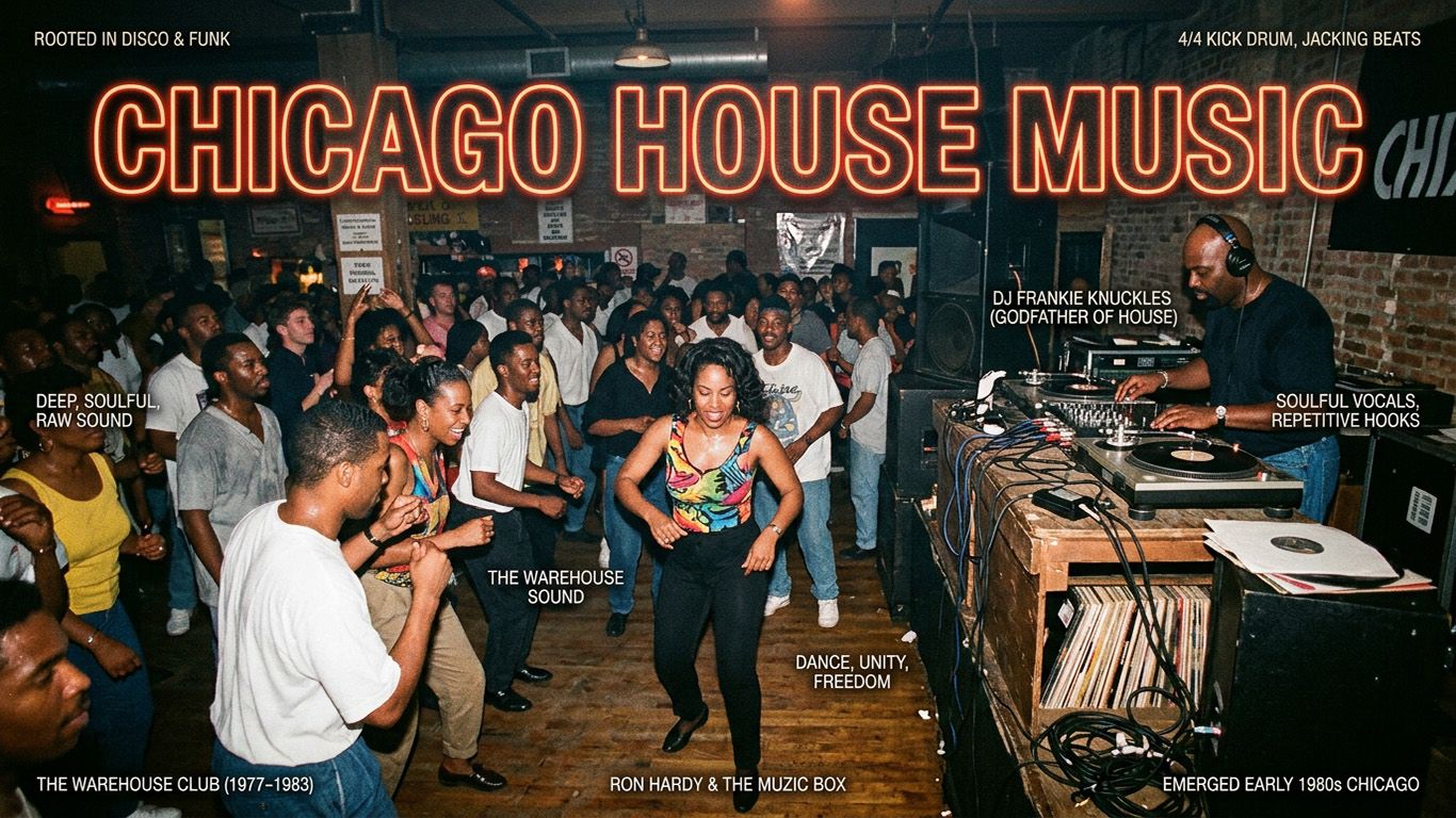 Discover Chicago House Music: its origins, sound, pioneering DJs, classic tracks, and influence on electronic dance music.