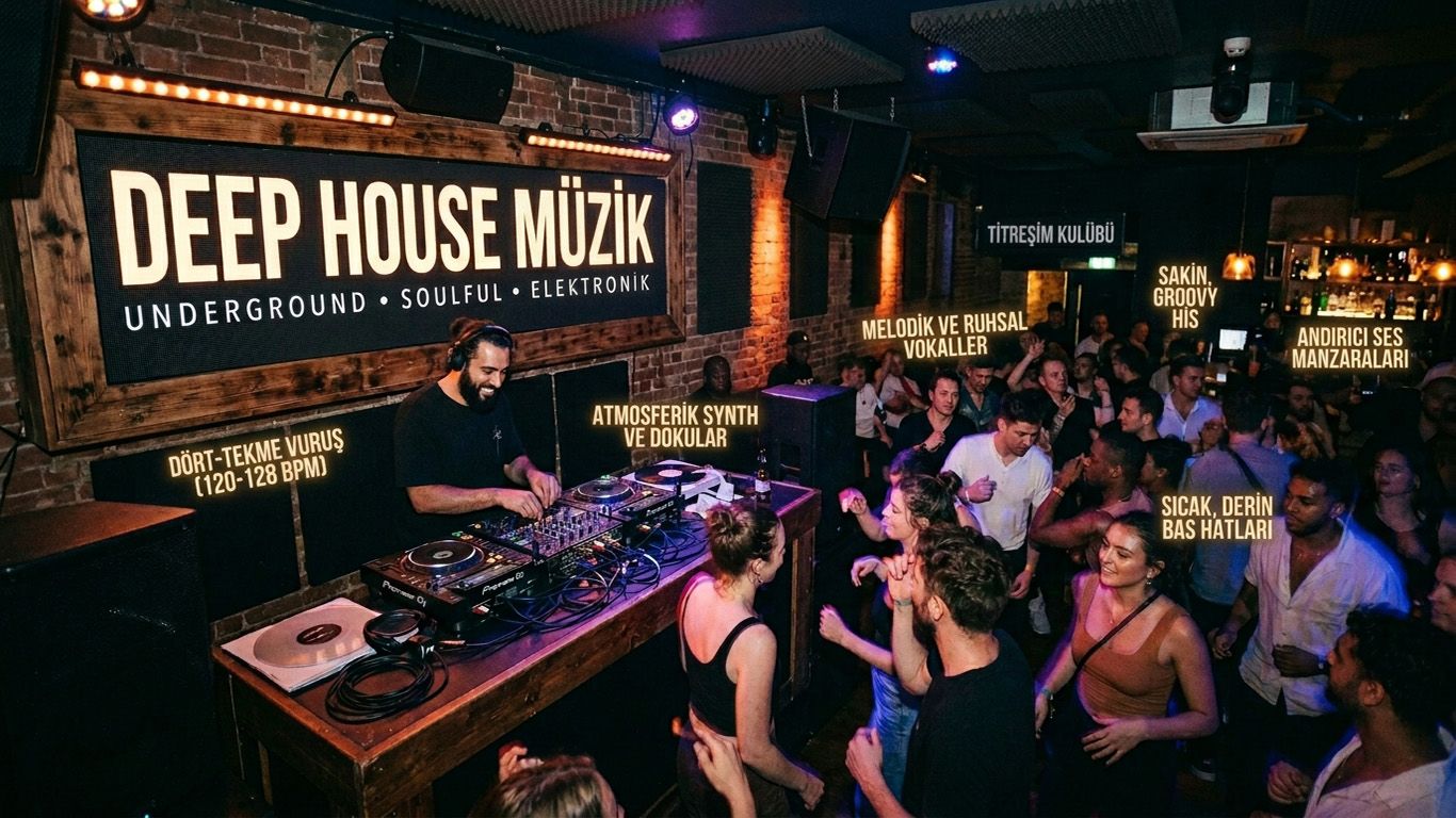 Deep House Müzik türünü keşfedin: Chicago kökenleri, Larry Heard, klasik parçalar, tempolar, zengin akorlar, prodüksiyon araçları ve ilişkili house tarzları.