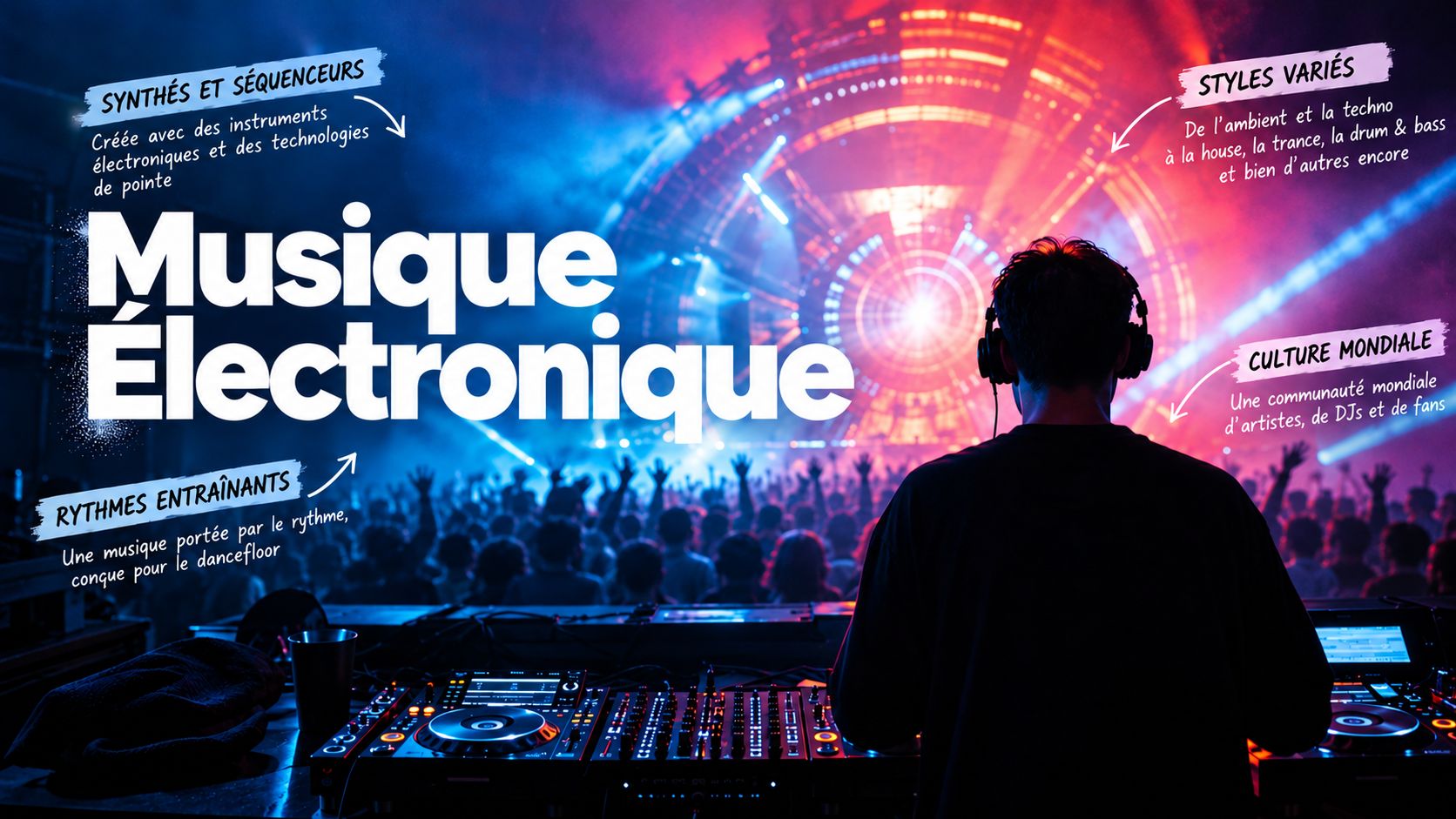 Découvrez les 15 familles de musique électronique, de la house, la techno et la bass music à l’ambient et aux styles expérimentaux.