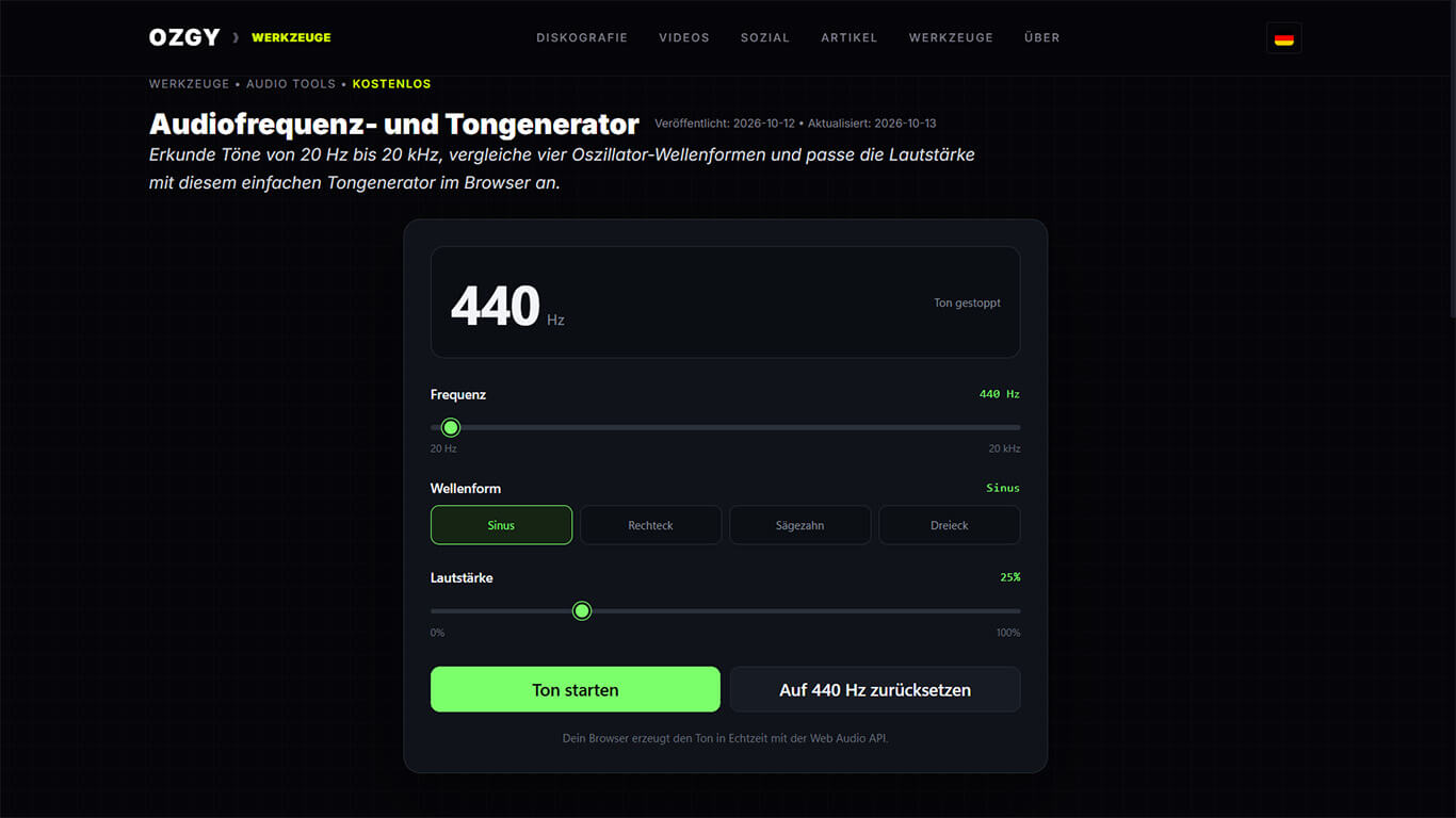 Screenshot von Audiofrequenz- und Tongenerator