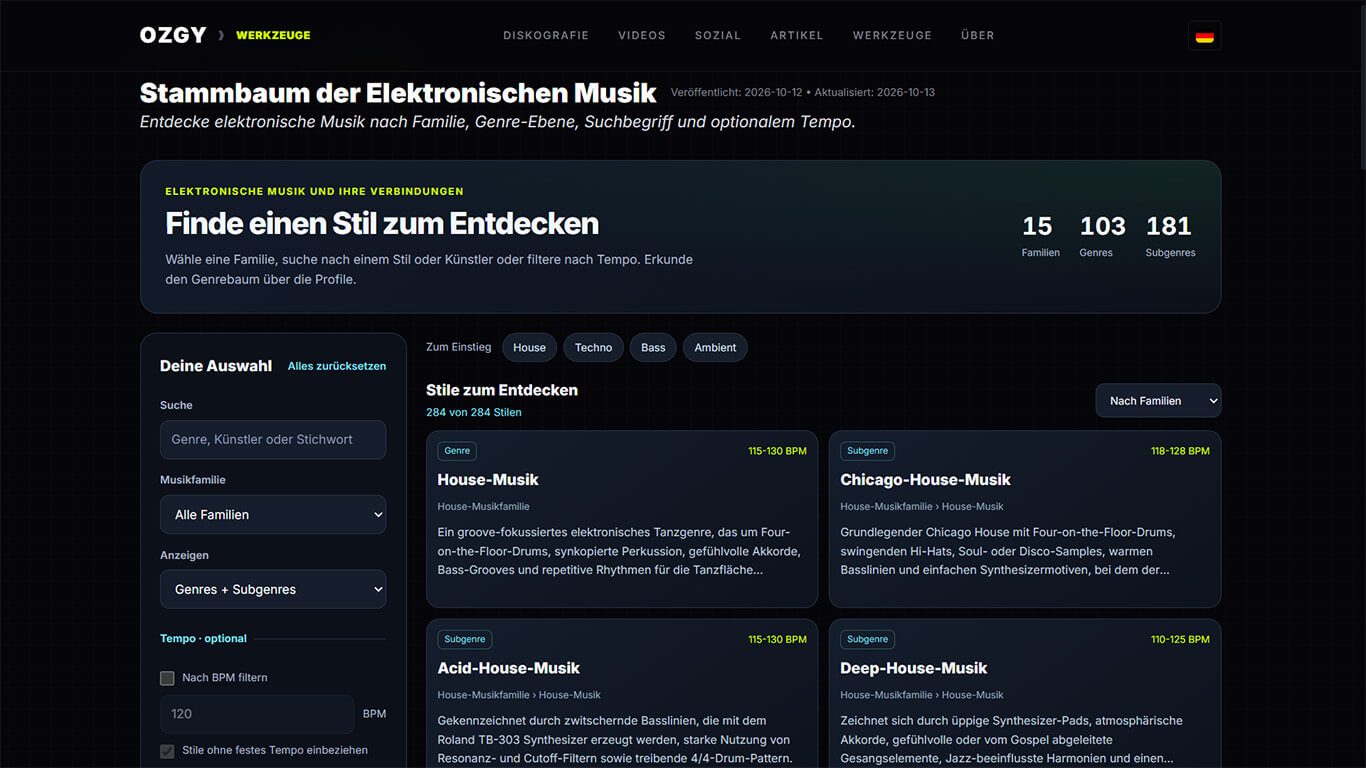 Screenshot von Stammbaum der Elektronischen Musik