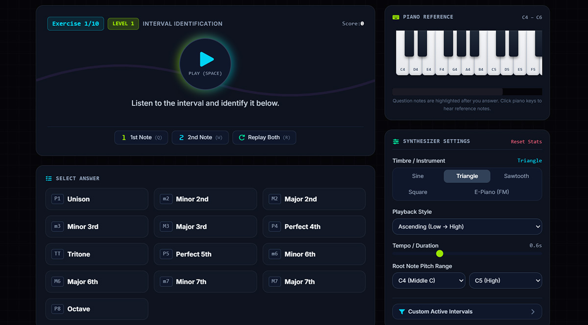 Screenshot of Musical Interval Ear Trainer