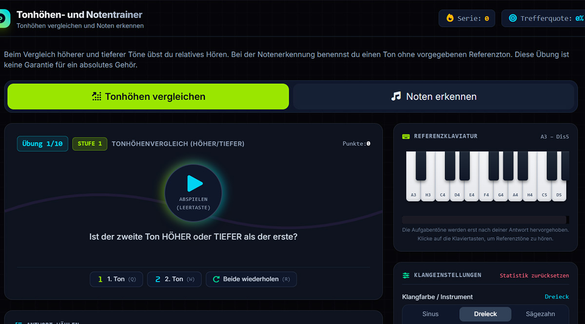Screenshot von Tonhöhen- und Notentrainer