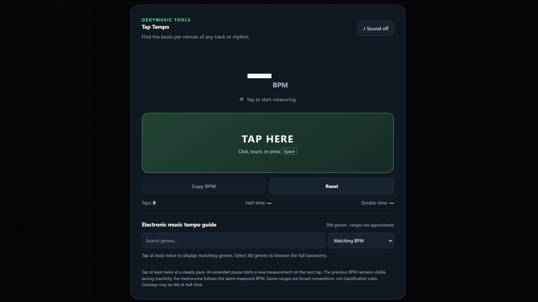 Screenshot of Tap Tempo BPM Calculator